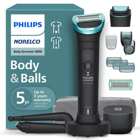 Norelco Body Groomer 9000 front view with dual head trimmer