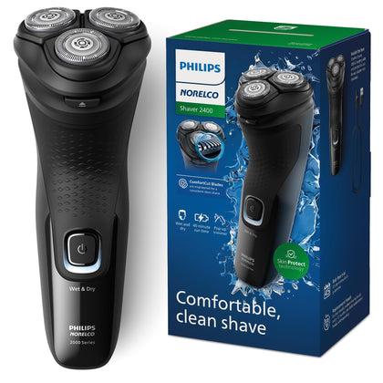Norelco Electric Shaver 2400 Series front view in deep black