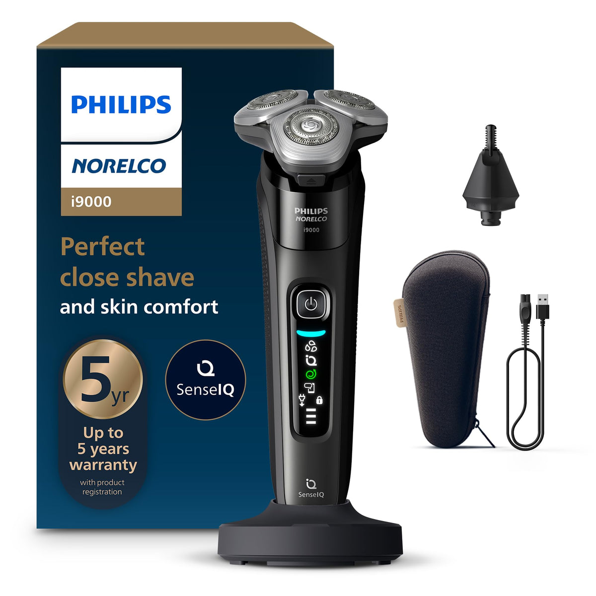 Norelco i9000 Electric Shaver in Ink Black front view