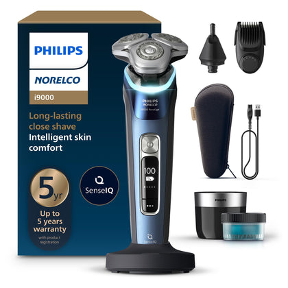 Norelco i9000 Prestige Electric Shaver Adriatic Blue front view