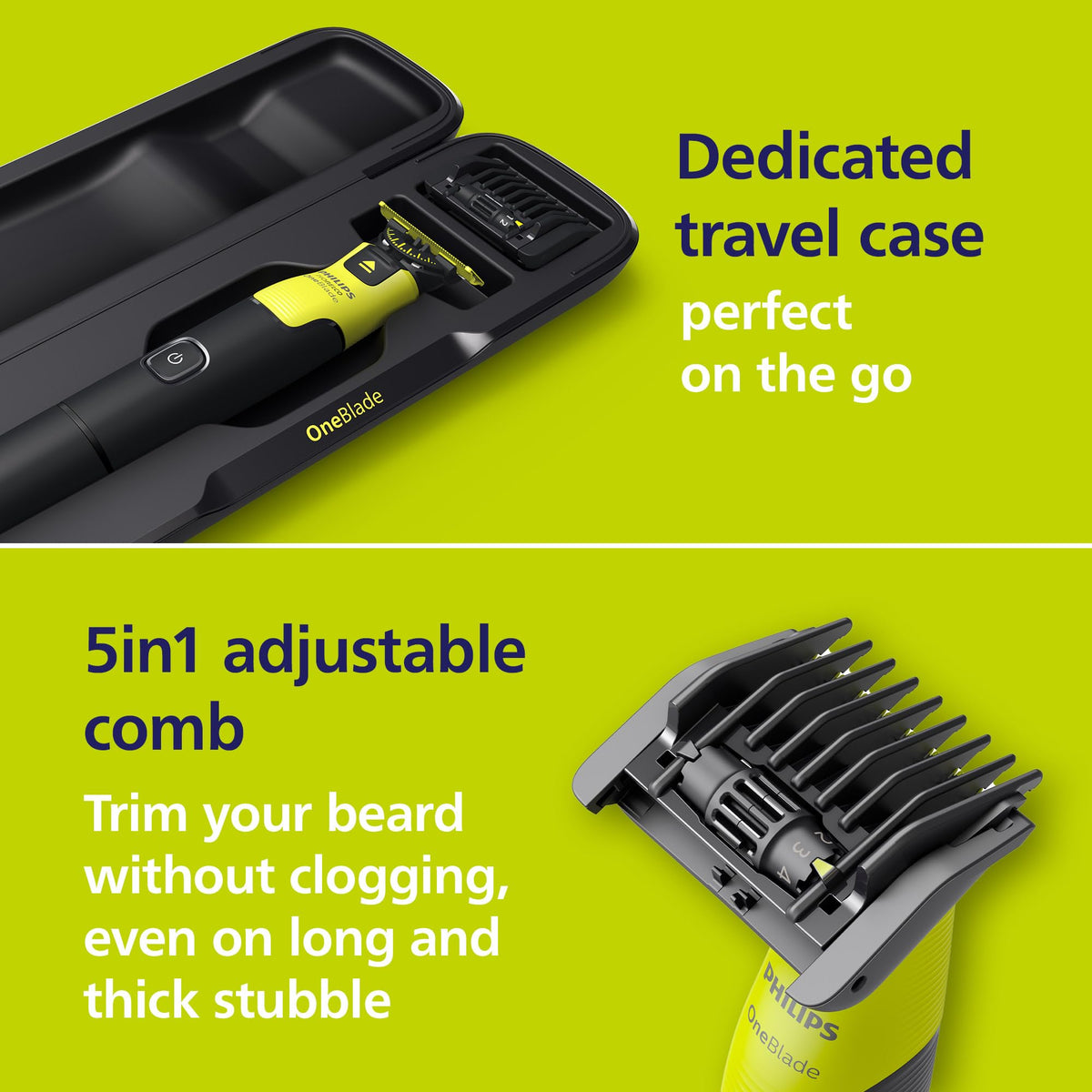 Norelco OneBlade 360 showing the app interface on a smartphone