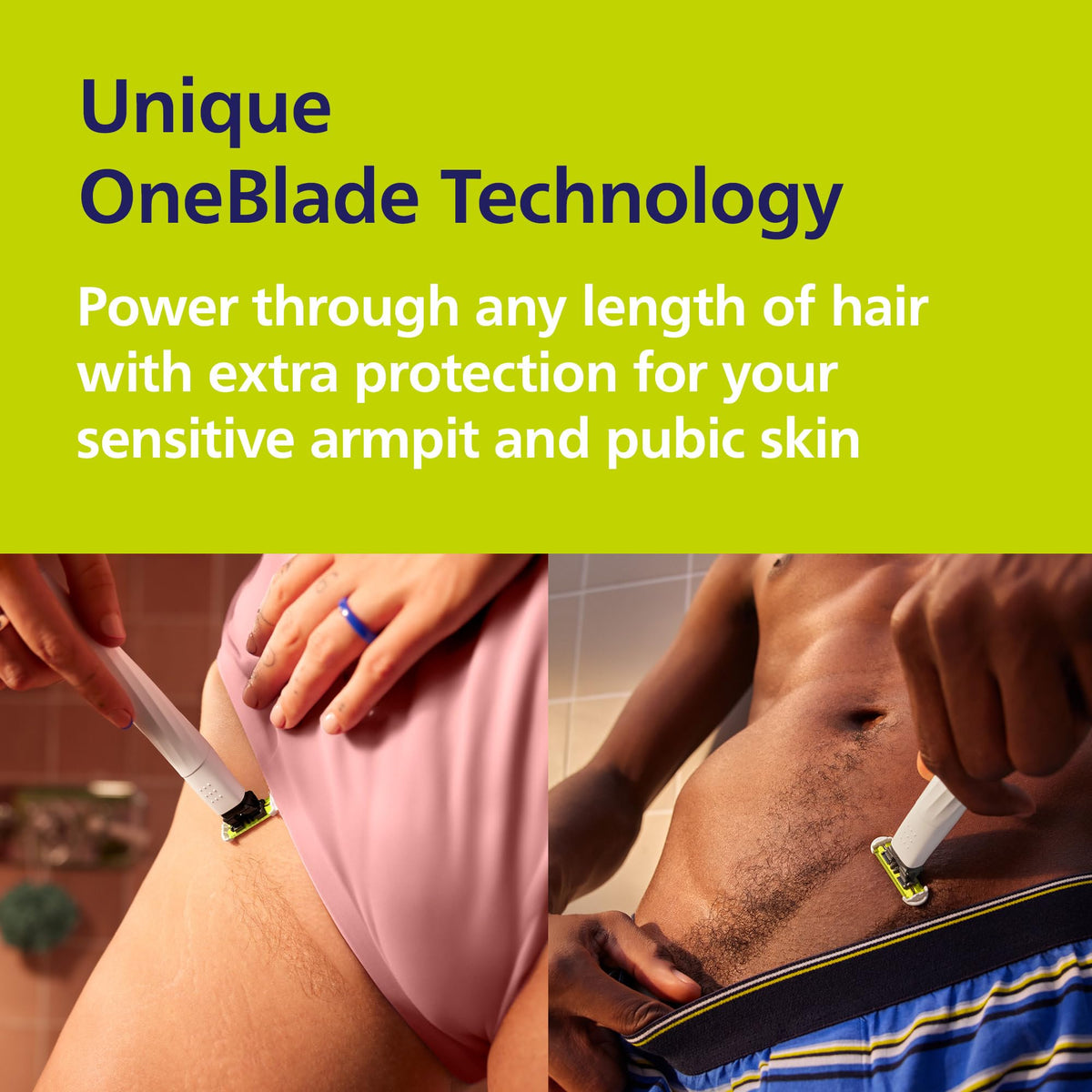 Norelco OneBlade Intimate Trimmer showing waterproof feature