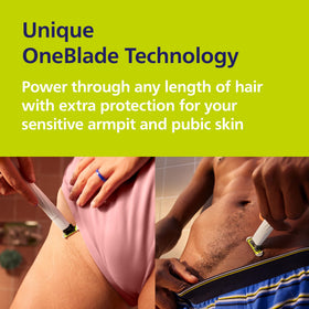 Norelco OneBlade Intimate Trimmer showing waterproof feature