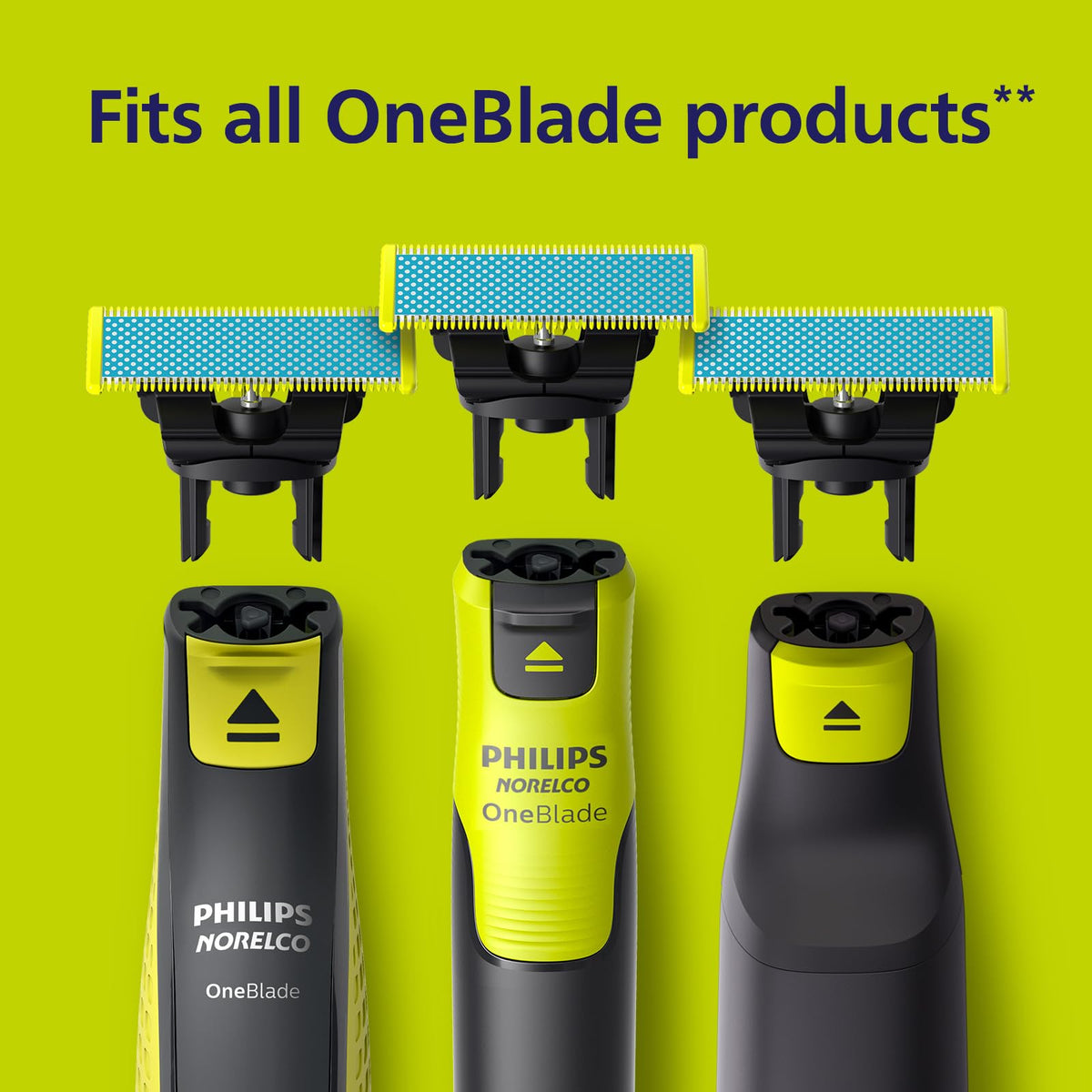 Norelco OneBlade Replacement Blades on a bathroom shelf