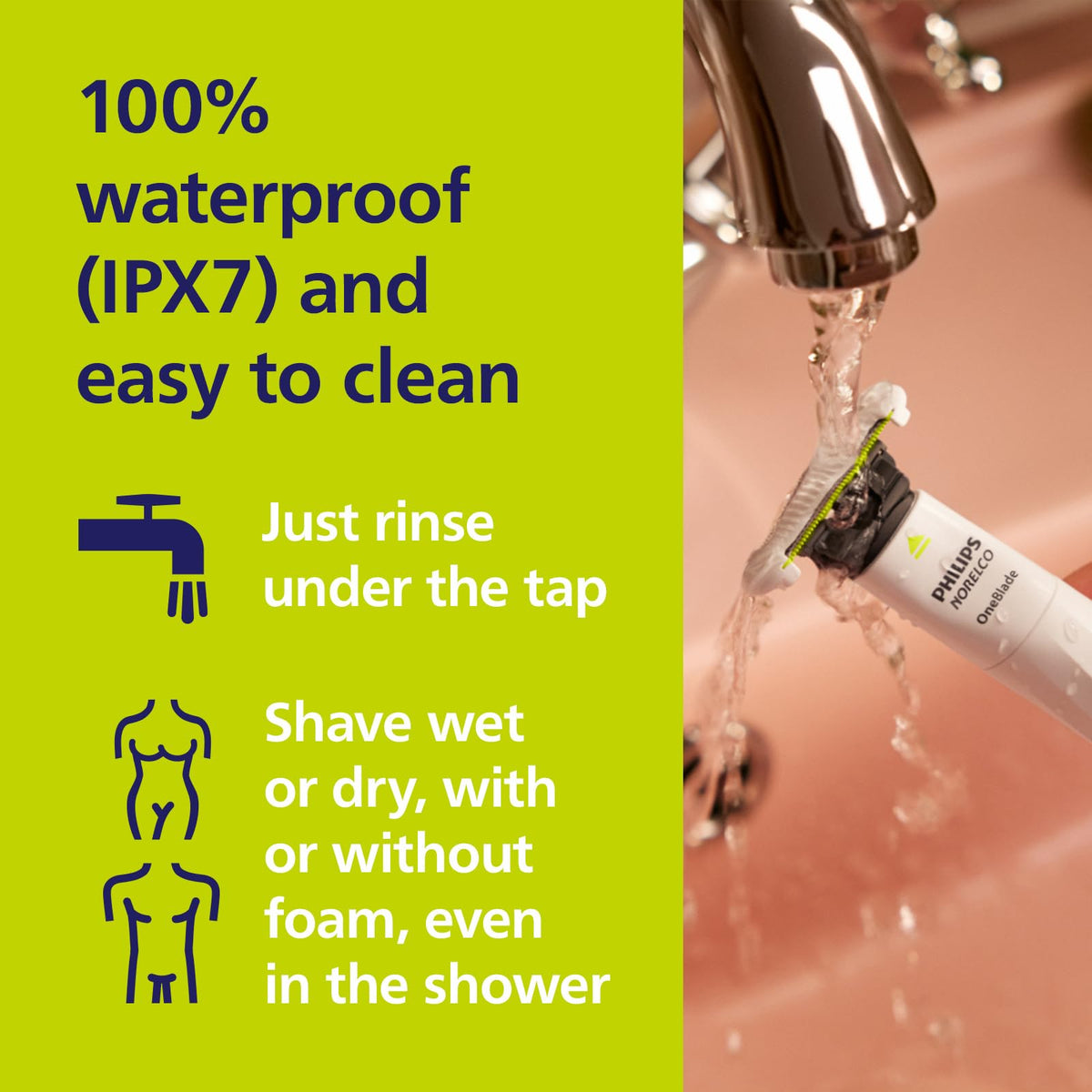 Norelco OneBlade Skin Protect blades with water running over them