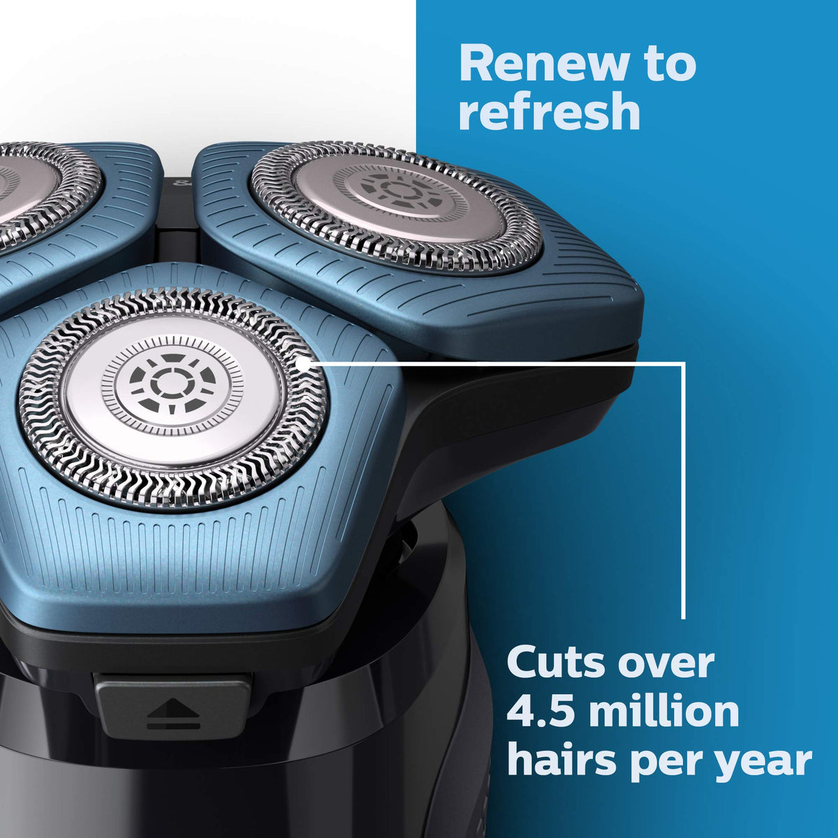 Norelco replacement heads arranged to show 45 self-sharpening blades