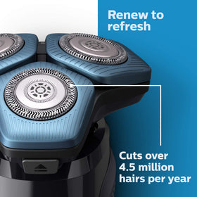 Norelco replacement heads arranged to show 45 self-sharpening blades