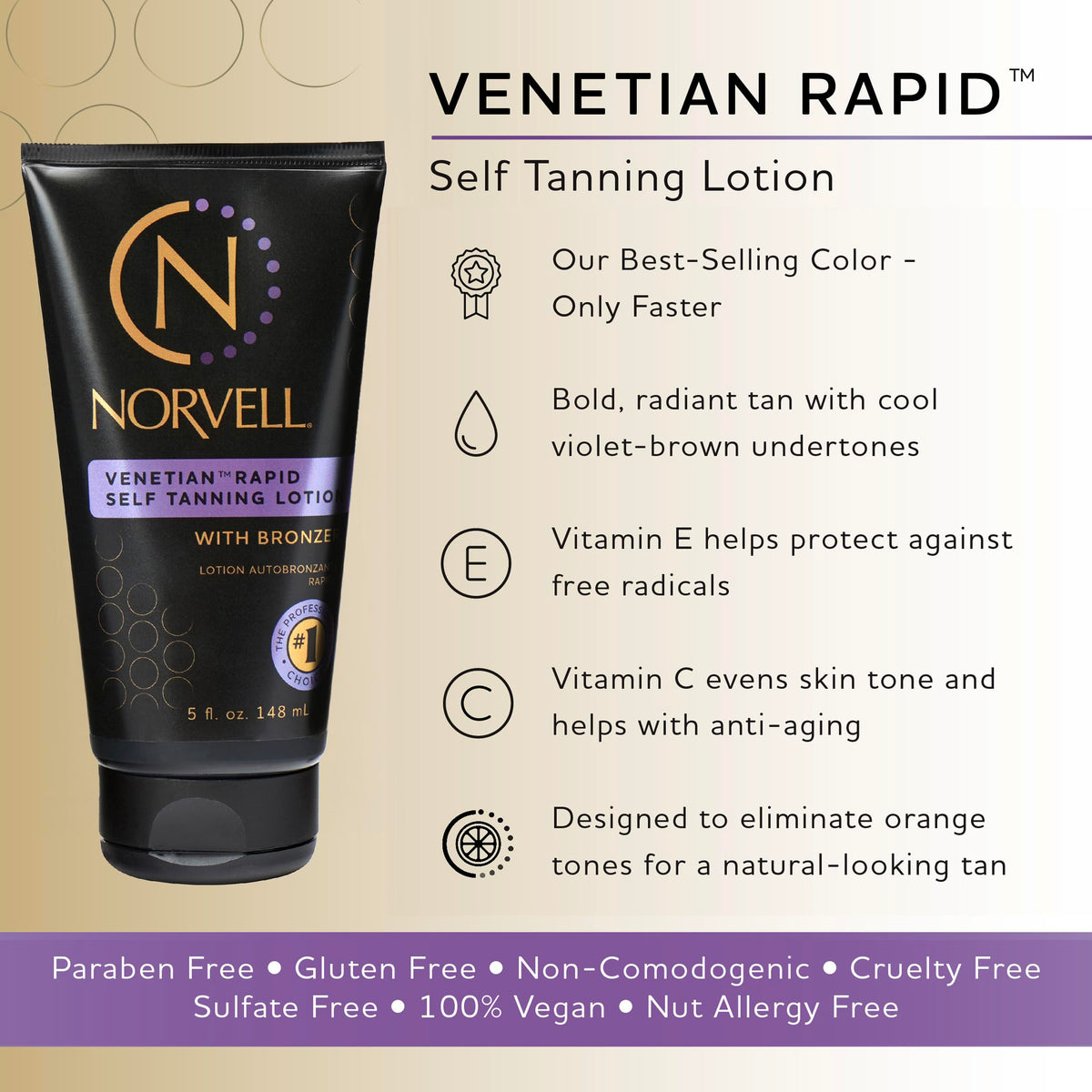 Norvell Venetian Rapid Self Tanner Lotion 5 fl oz back view