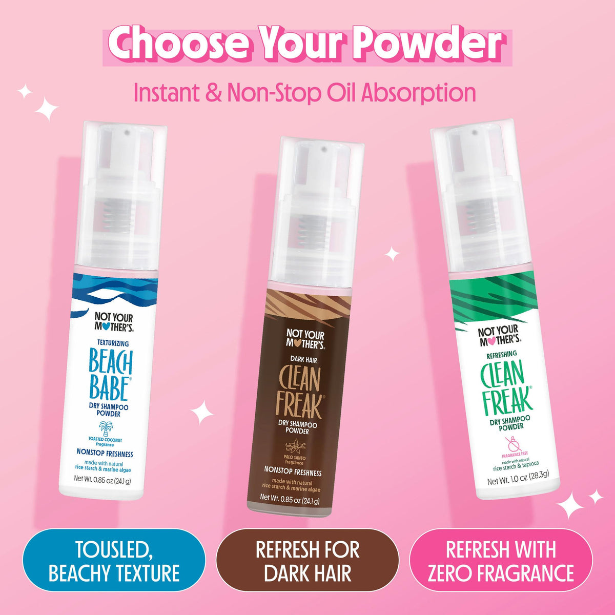 Not Your Mother's Clean Freak Unscented Dry Shampoo Powder with hairbrush