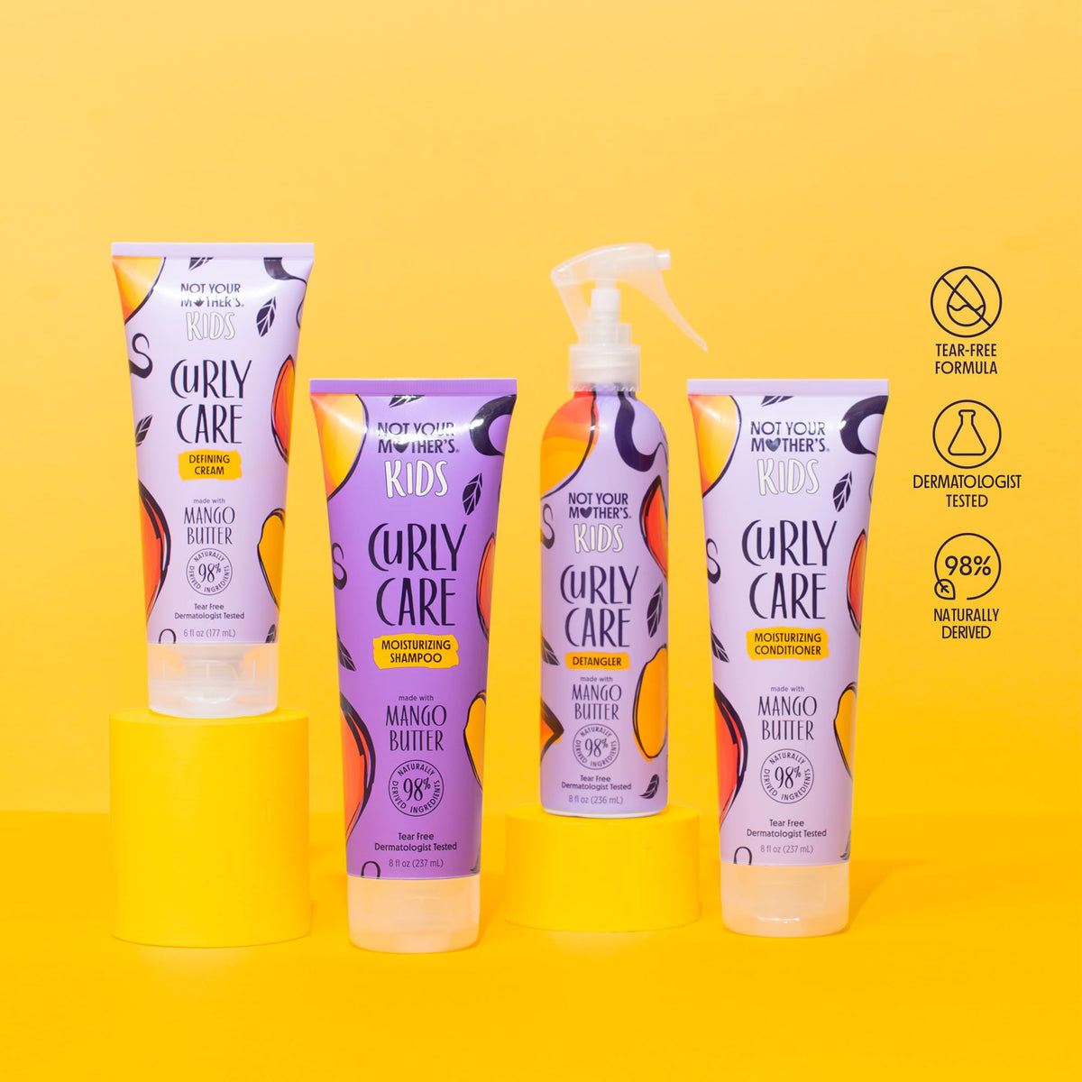Not Your Mother's Kids Curly Care products on a bathroom shelf