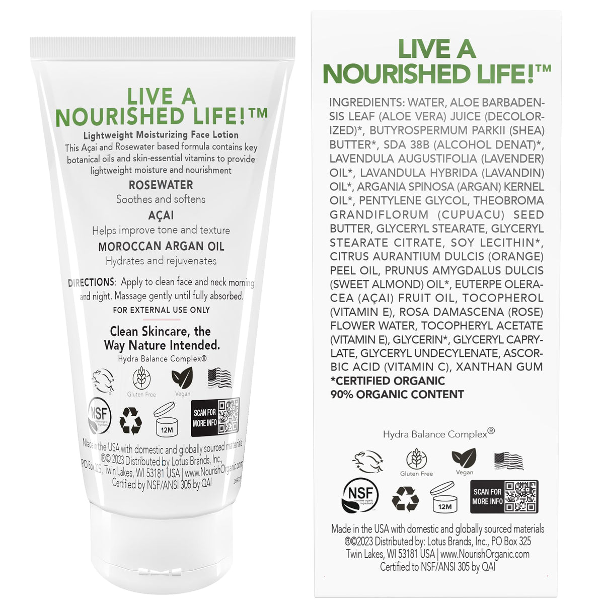 Nourish Organic Moisturizing Lotion side view with cap