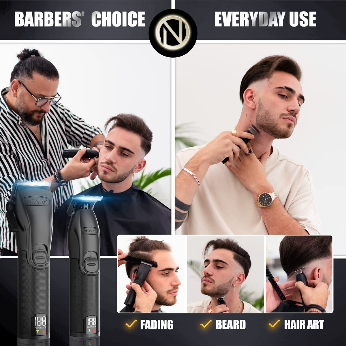 NOVAH Grooming Professional Hair Clippers Set with guards displayed