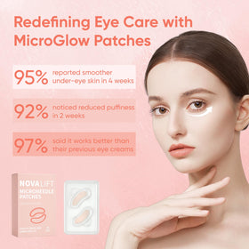 NOVALIFT MicroGlow Eye Patches in use with serene background