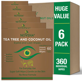 NOVEHA 360PCs Tea Tree & Coconut Oil Eyelid & Lash Wipes box front view
