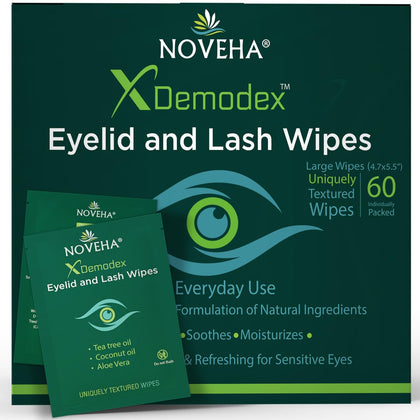 NOVEHA Demodex Eyelid & Lash Wipes box front view