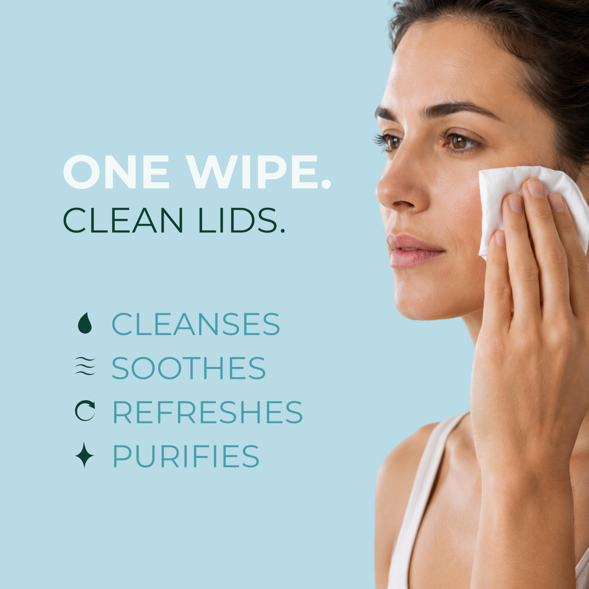 NOVEHA Eyelid & Lash Wipes in use on eyes
