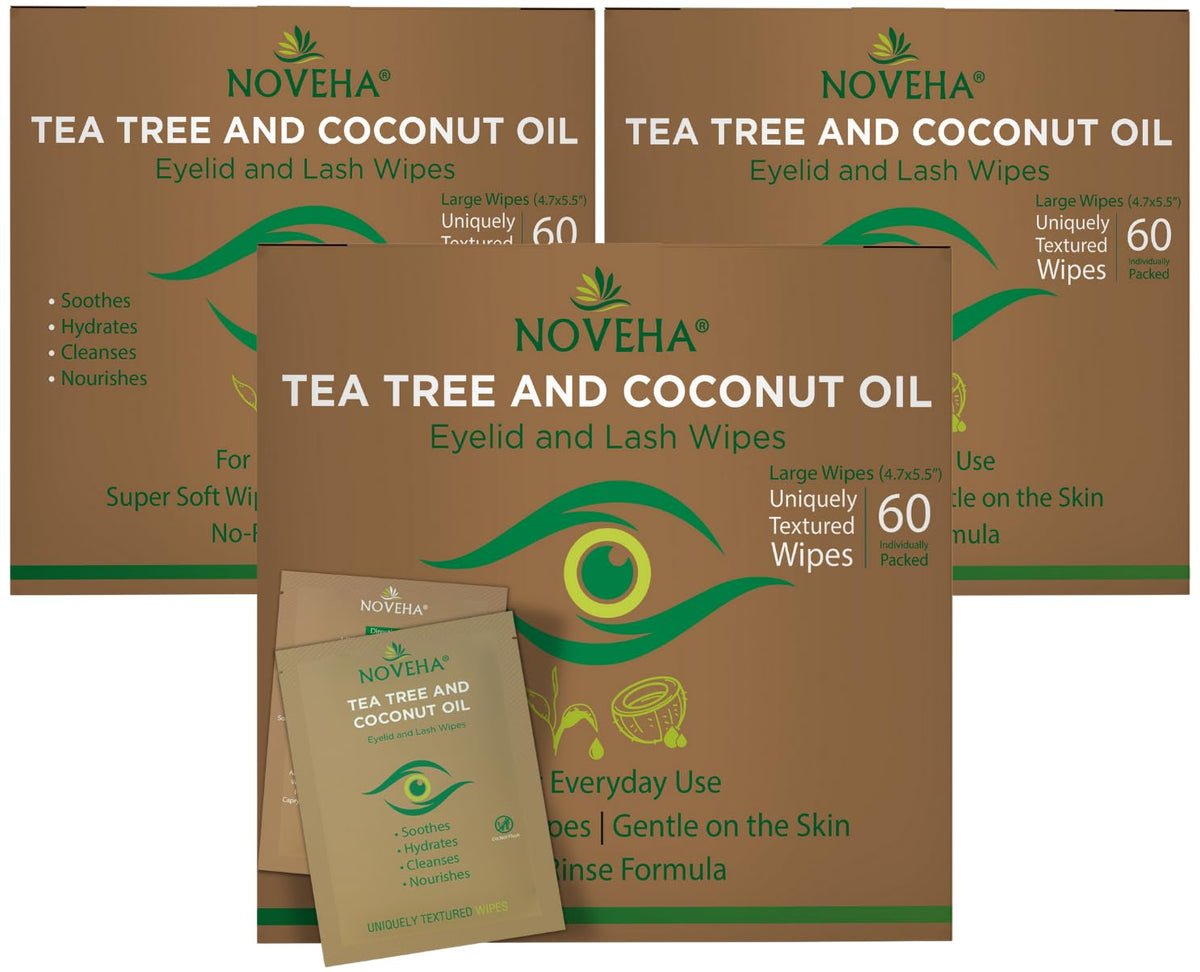 NOVEHA Eyelid & Lash Wipes pack of 180 with natural ingredients