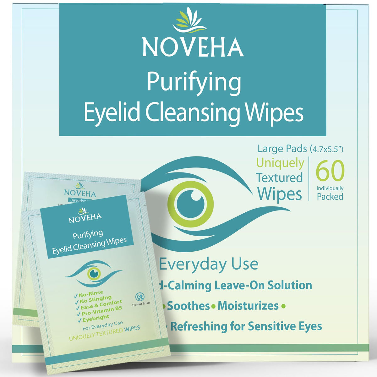 NOVEHA Eyelid & Lash Wipes pack of 60 front view