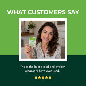 NOVEHA eyelid wipes displayed in a beauty routine