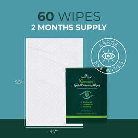 NOVEHA eyelid wipes on a bathroom counter