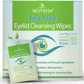 NOVEHA Tea Tree Oil Eyelid & Lash Wipes front view packaging