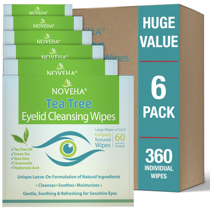 NOVEHA Tea Tree Oil Eyelid & Lash Wipes packaging front view
