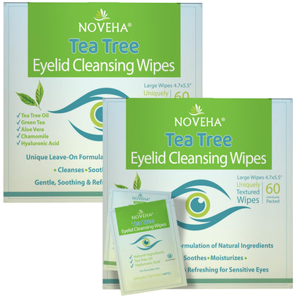 NOVEHA Tea Tree Oil Eyelid & Lash Wipes packaging front view
