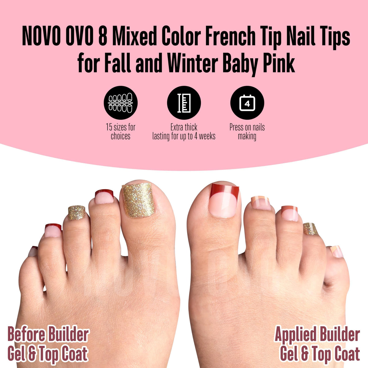 NOVO OVO Colourful French Tip Toe Nail Tips in Dark Blue
