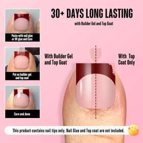 NOVO OVO Colourful French Tip Toe Nail Tips in Wine Red