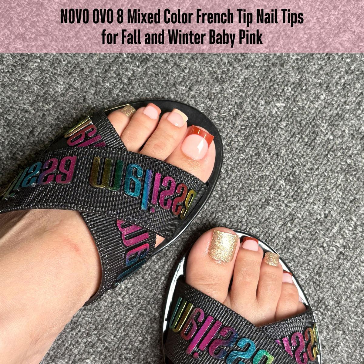 NOVO OVO Colourful French Tip Toe Nail Tips packaging and contents
