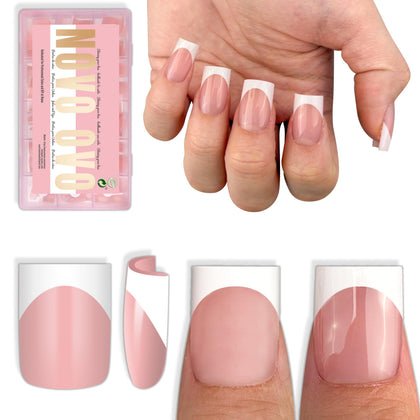 NOVO OVO Short Sharp Square French Tip Nail Tips front view