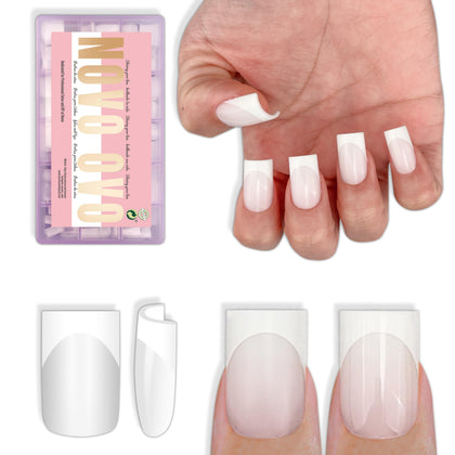 NOVO OVO Short Sharp Square White French Tip Nail Tips front view