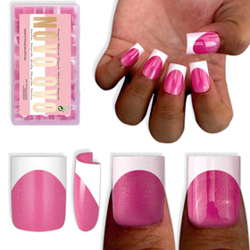 NOVO OVO Short Sharp Square White French Tip Nail Tips front view