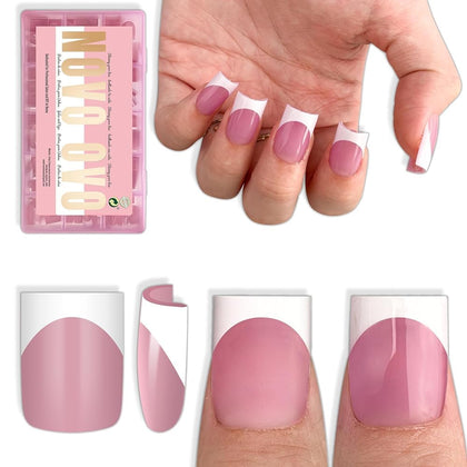 NOVO OVO Short Sharp Square White French Tip Nail Tips front view