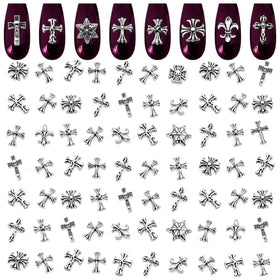 Novsix 120 Pcs Silver Cross Nail Charms assorted shapes and sizes