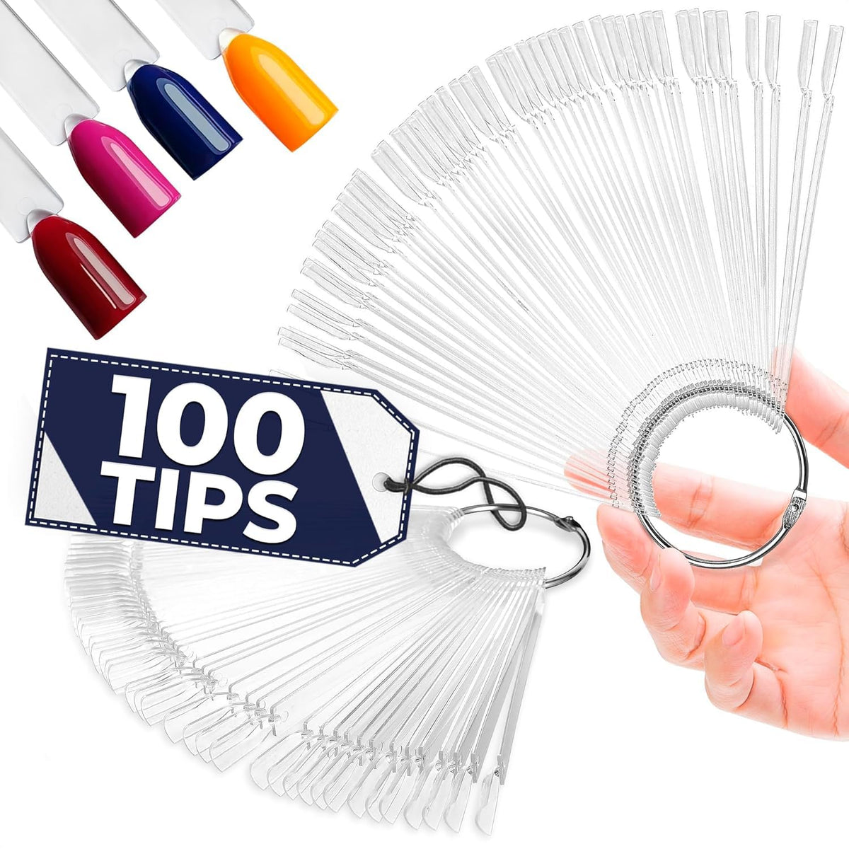 Novsix Nail Swatch Sticks 100 Pcs front view with two metal rings