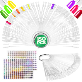 Novsix Nail Swatch Sticks set with 150 pieces and 3 metal rings