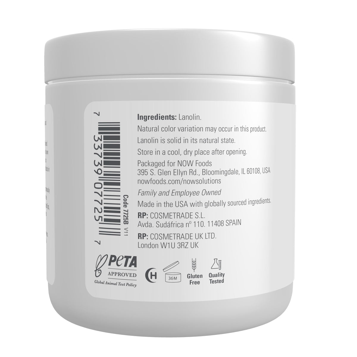 NOW Foods Lanolin Moisturiser 240g packaging