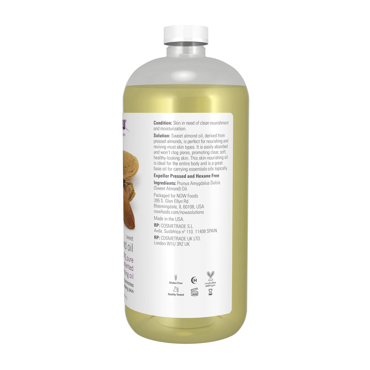 NOW Foods Sweet Almond Oil bottle side view