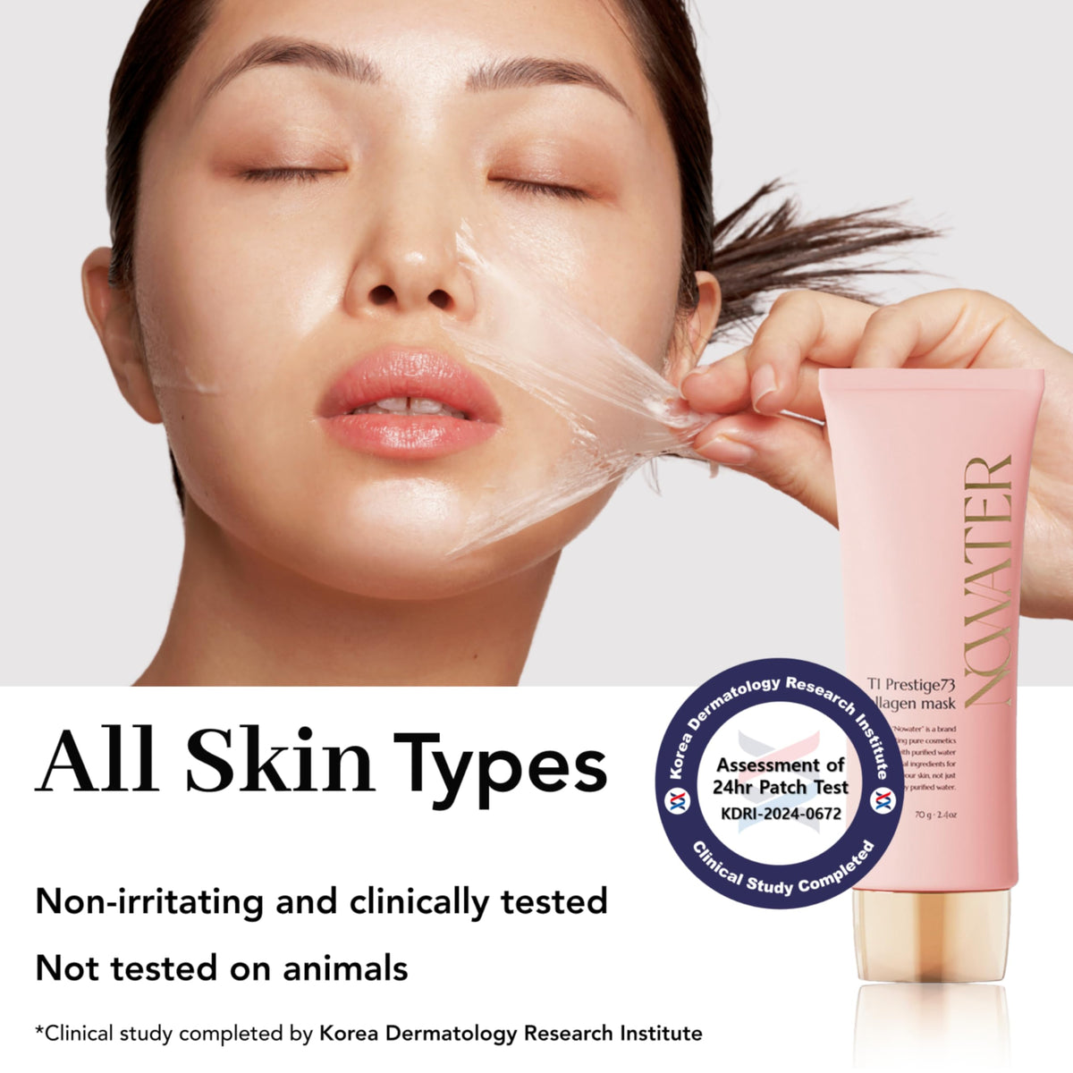 NOWATER Collagen Peel Off Face Mask in use with skincare products