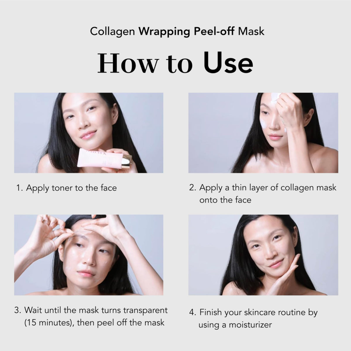 NOWATER Collagen Peel Off Face Mask showing application process