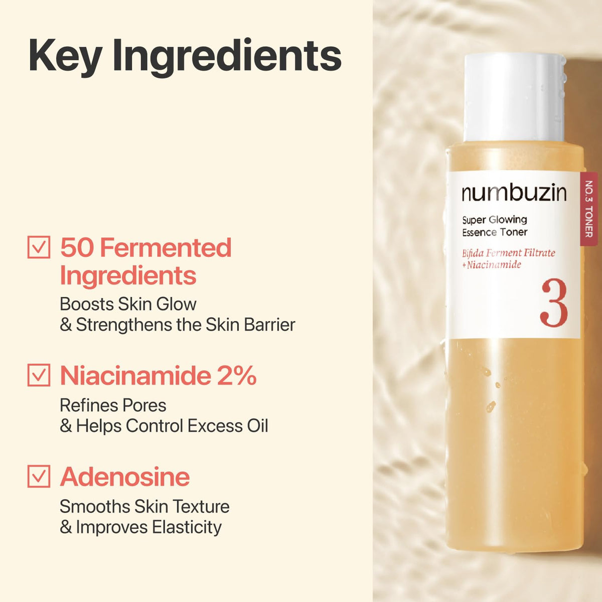 numbuzin No.3 toner showing texture on skin