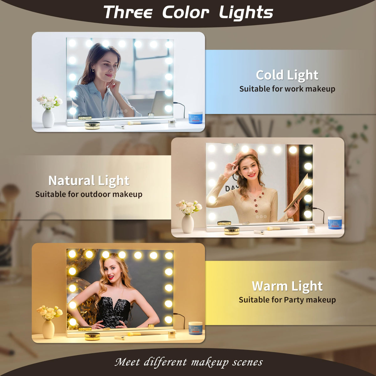 NUSVAN Lighted Makeup Mirror side view showing touch control
