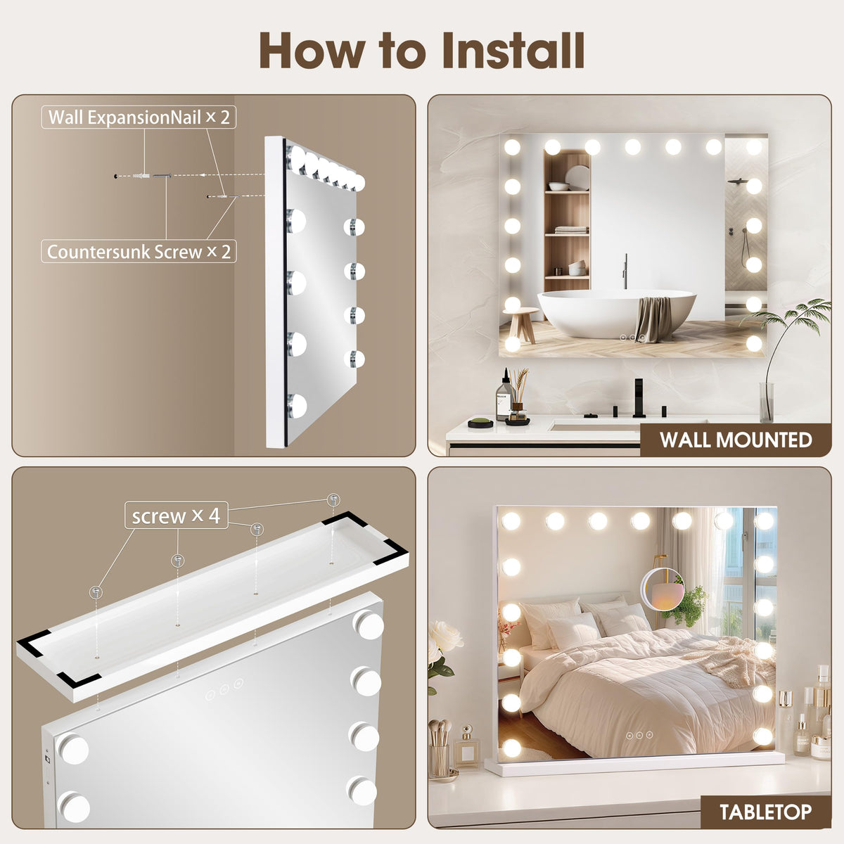 NUSVAN Vanity Mirror in a stylish makeup setup