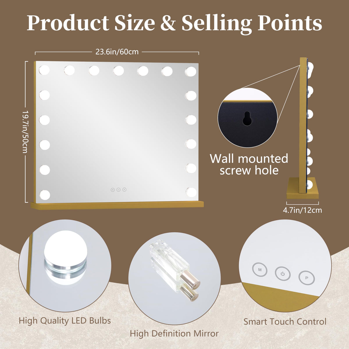 NUSVAN Vanity Mirror side view showcasing USB charging port