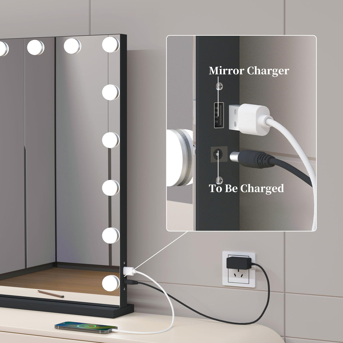 NUSVAN Vanity Mirror with rubber pads for stability