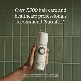 Nutrafol Conditioner bottle on a bathroom shelf
