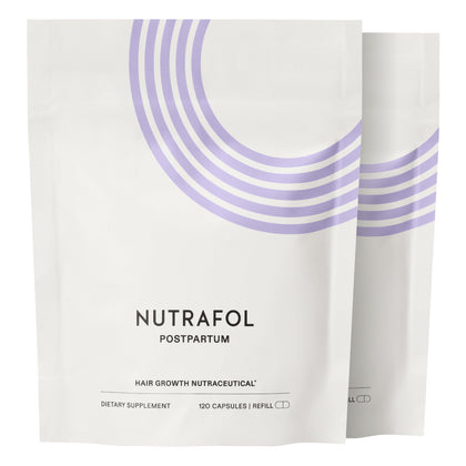 Nutrafol Postpartum Hair Growth Supplements front view with packaging