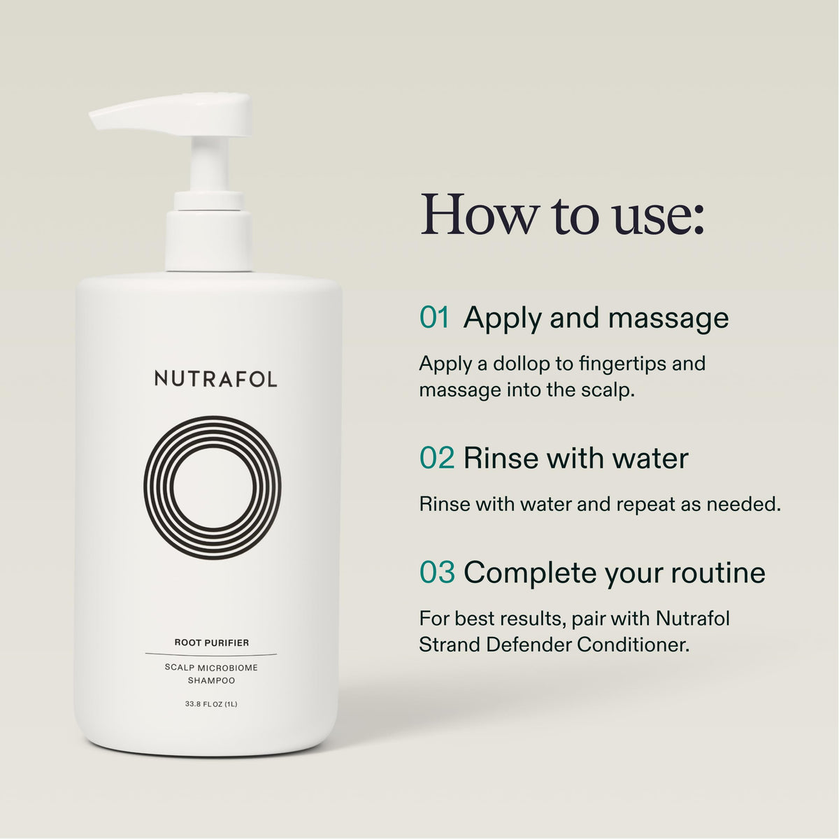 Nutrafol shampoo bottle with a fresh background