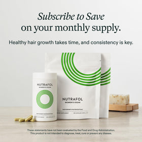Nutrafol Women's Vegan Hair Growth Supplements with a plant background